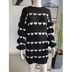 Sukienka, sweter z bufiastymi rękawami - czarny