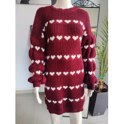 Sukienka, sweter z bufiastymi rękawami - wiśniowy