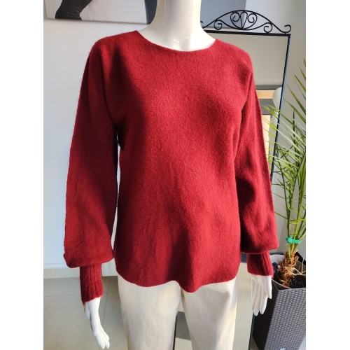 Baby-Alpaka-Pullover mit U-Boot-Ausschnitt – Burgunderrot