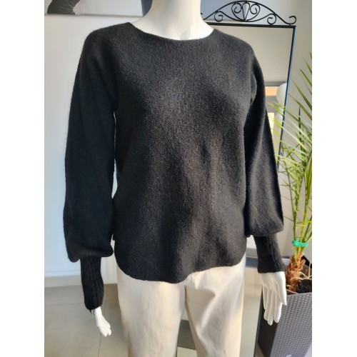 Baby-Alpaka-Pullover mit U-Boot-Ausschnitt – Schwarz