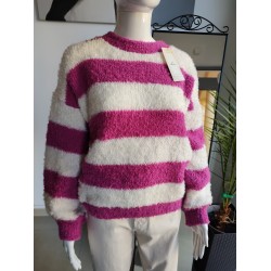 Sweter baranek w paski z Baby Alpaca - lilaróż