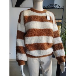 Sweter baranek w paski z Baby Alpaca - kamel