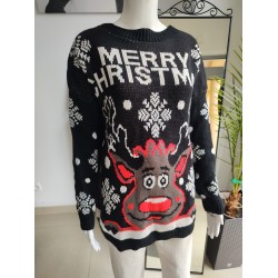 Long Christmas sweater with reindeer - black