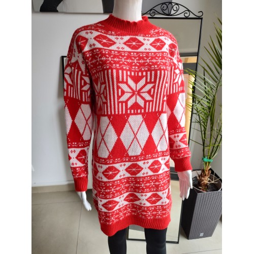 Sukienka, sweter z zimowym wzorem - czerwony Sukienka, sweter z zimowym wzorem - czerwony