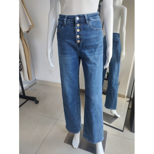 Jeansowe spodnie z szeroką nogawką - niebieski