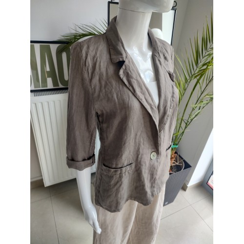 Lniana marynarka z guzikiem - fango