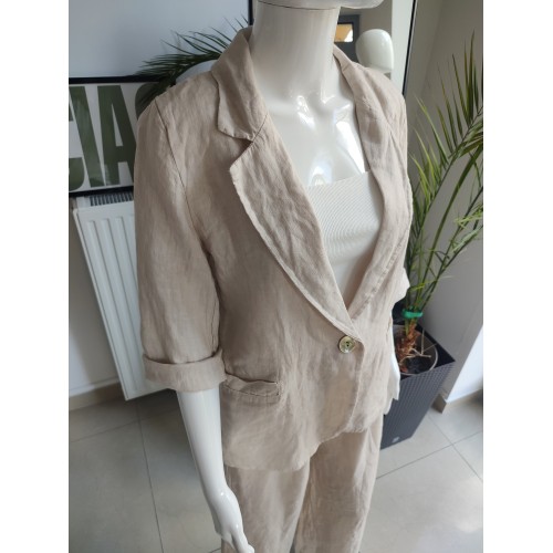 Lniana marynarka z guzikiem - beż