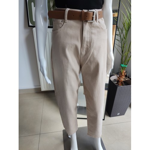 Jeansowe spodnie Balloon fit - beżowy