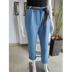 Masełkowe spodnie z paskiem - niebieski