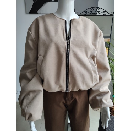 Wildleder-Bomberjacke – Beige Wildleder-Bomberjacke – Beige