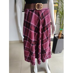 Karierter Viskoserock mit Öko-Gürtel – kirschrot