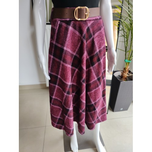 Karierter Viskoserock mit Öko-Gürtel – kirschrot Karierter Viskoserock mit Öko-Gürtel – kirschrot