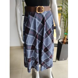 Karierter Viskoserock mit Öko-Gürtel – marineblau