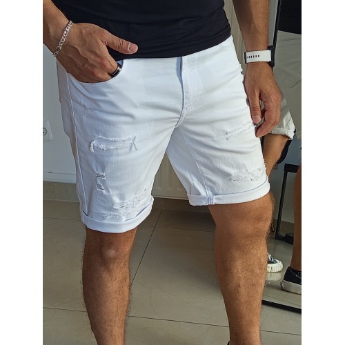 Denim shorts with distressing - white Denim shorts with distressing - white