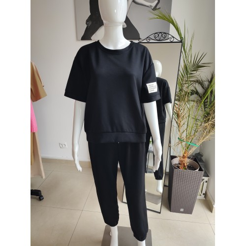 Buttery short sleeve tracksuit set - black