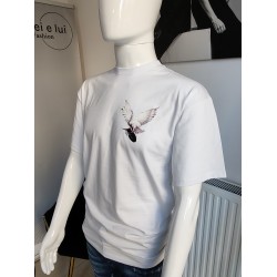 T-Shirt Taube mit Granate - weiß