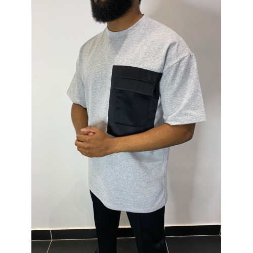 T-Shirt mit Tasche - grau