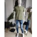 Linen T-shirt with buttons - olive