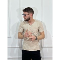 Bawełniana koszulka z ozdobnymi guzikami - beżowy