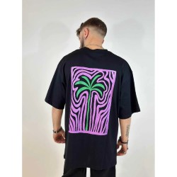 Oversize-T-Shirt mit Palmenmotiv – schwarz