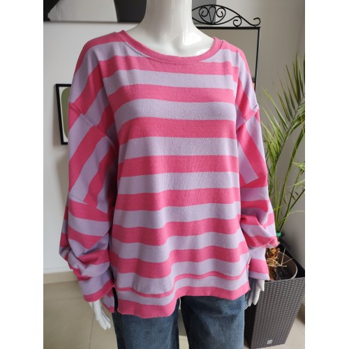 Bluza a'la ponczo w różowe paski - lila