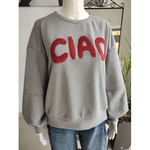 Bluza oversize z napisem Ciao - szary