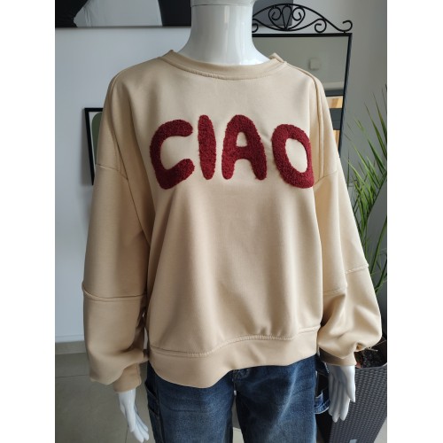 Bluza oversize z napisem Ciao - maślany