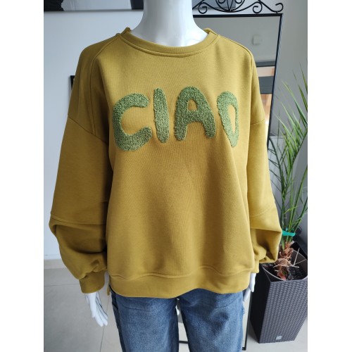 Bluza oversize z napisem Ciao - musztardowy Bluza oversize z napisem Ciao - musztardowy