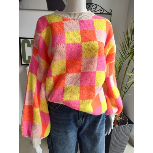 Oversized Checked Sweater - Yellow