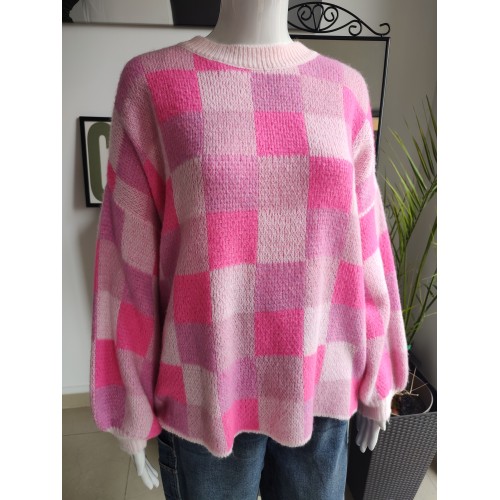 Oversized Checked Sweater - Pink