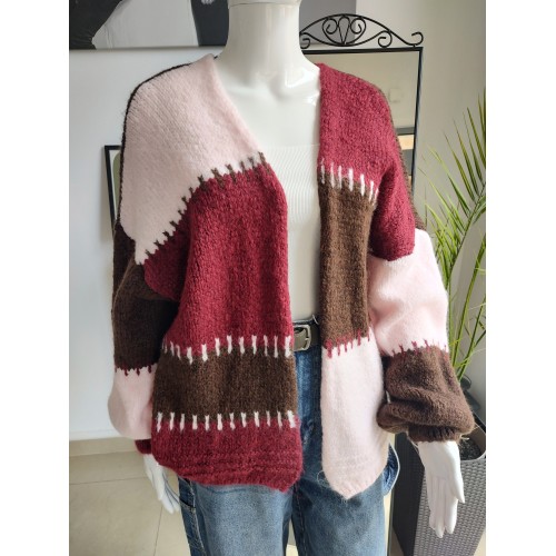 Krótki kardigan oversize - bordowy