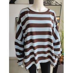 Bluza a'la ponczo w czekoladowe paski - błękitny Bluza a'la ponczo w czekoladowe paski - błękitny