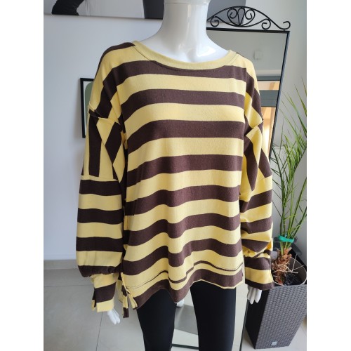 Bluza a'la ponczo w czekoladowe paski - bananowy