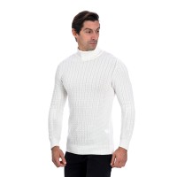 Turtleneck with a fine cable weave - cream