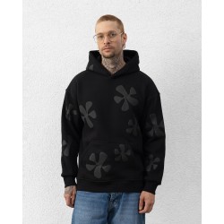 Kapuzenpullover mit Blumenmuster – schwarz