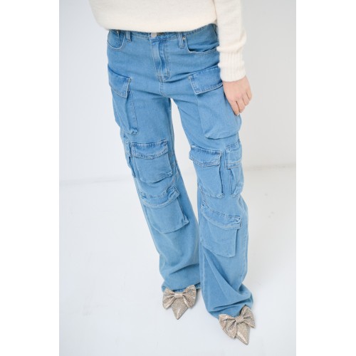 Spodnie jeansowe cargo - niebieski