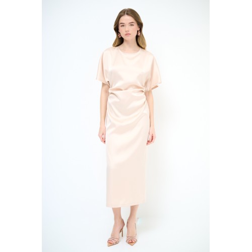 Długa sukienka z marszczeniami - beżowy