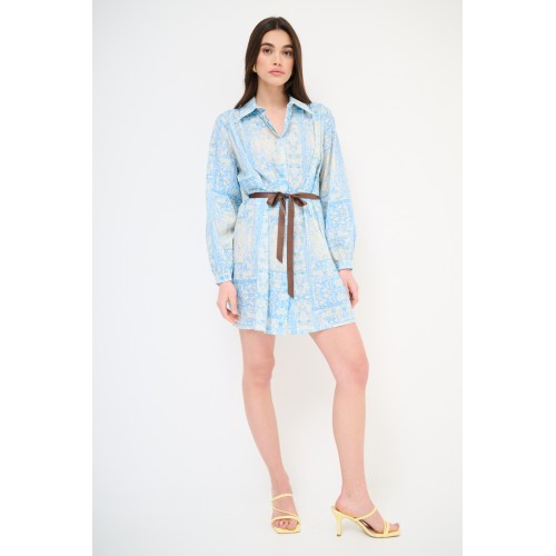 Wiskozowa sukienka koszulowa z paskiem - błękitny