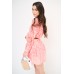Wiskozowa sukienka koszulowa z paskiem - różowy