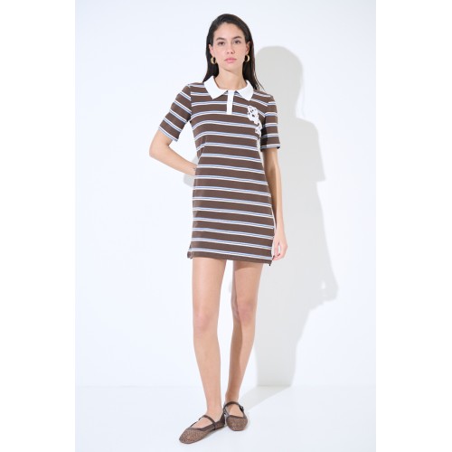 Sukienka polo w paski - czekoladowy