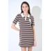 Sukienka polo w paski - czekoladowy
