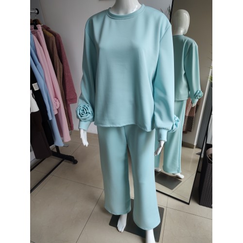 Butter-print tracksuit with a flower on the sleeve - mint Butter-print tracksuit with a flower on the sleeve - mint