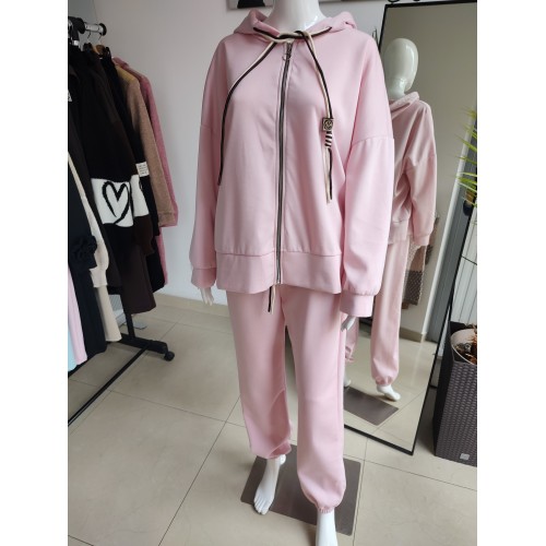 Oversized Trainingsanzug aus weichem Viskosestoff mit Kapuze – Rosa