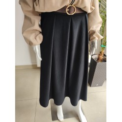 Corduroy skirt with eco-friendly belt - black