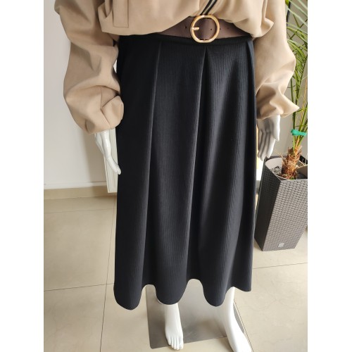 Corduroy skirt with eco-friendly belt - black