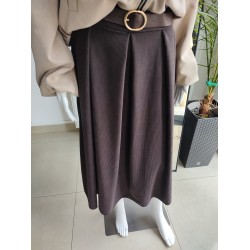 Corduroy skirt with eco-friendly belt - chocolate