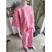 Butter-like tracksuit set with short sleeves, neon - baby pink