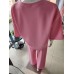 Butter-like tracksuit set with short sleeves, neon - baby pink
