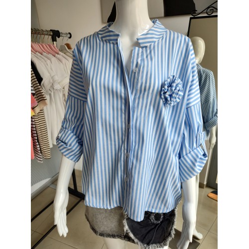 Oversize-Hemd mit Blumenmuster – Hellblau Oversize-Hemd mit Blumenmuster – Hellblau