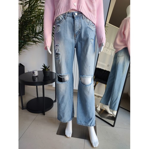 Wide Leg Jeans with abrasions - blue